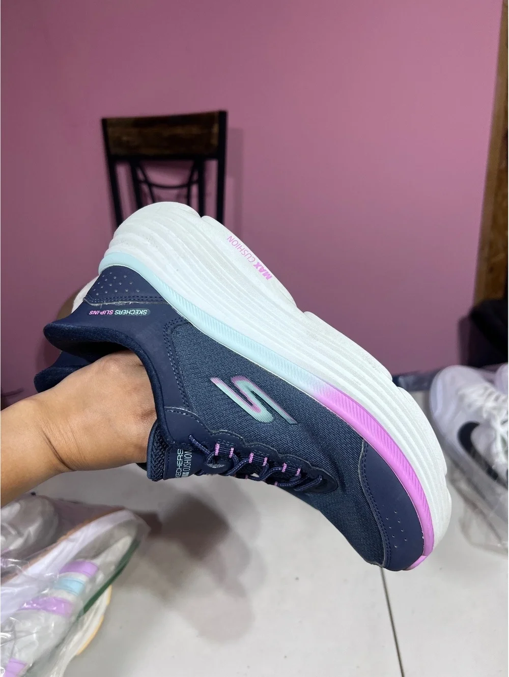 Skechers Max Cushioning Slip-Ins Women's Athletic Shoes Navy and Pink